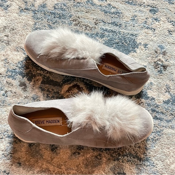 Steve Madden Grey Fluff Slip On Sneakers - Picture 2 of 8